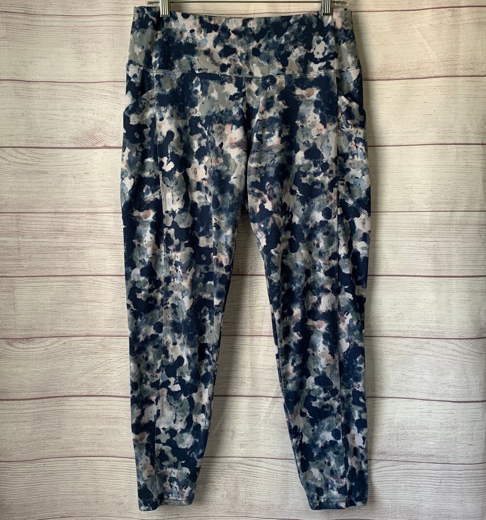 Marika Sport Blue Splatter Pattern Leggings Side Pocket High Rise